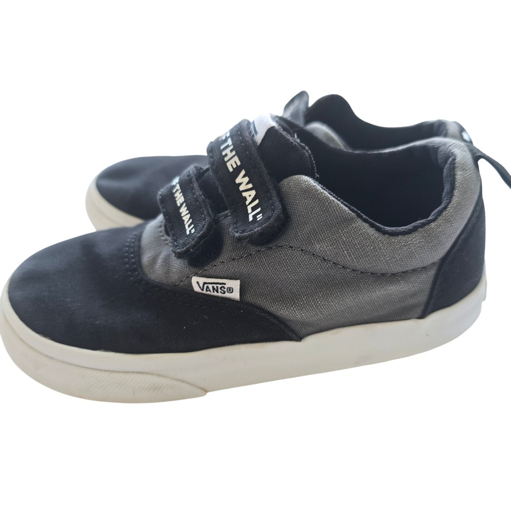 Vans Off‎ The Wall Toddler 9 Black Grey Double Strap Low Top Canvas Sneakers